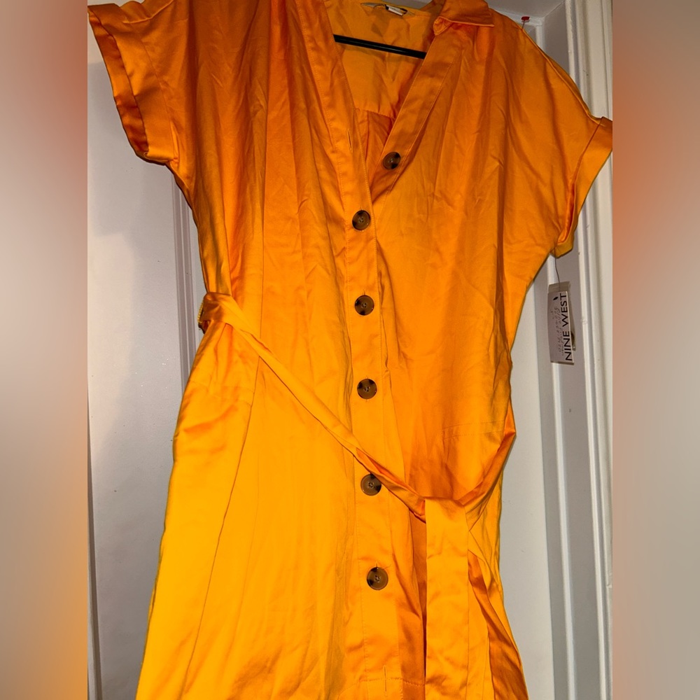 Nine West Marigold Orange Short Sleeve Shirt Dress